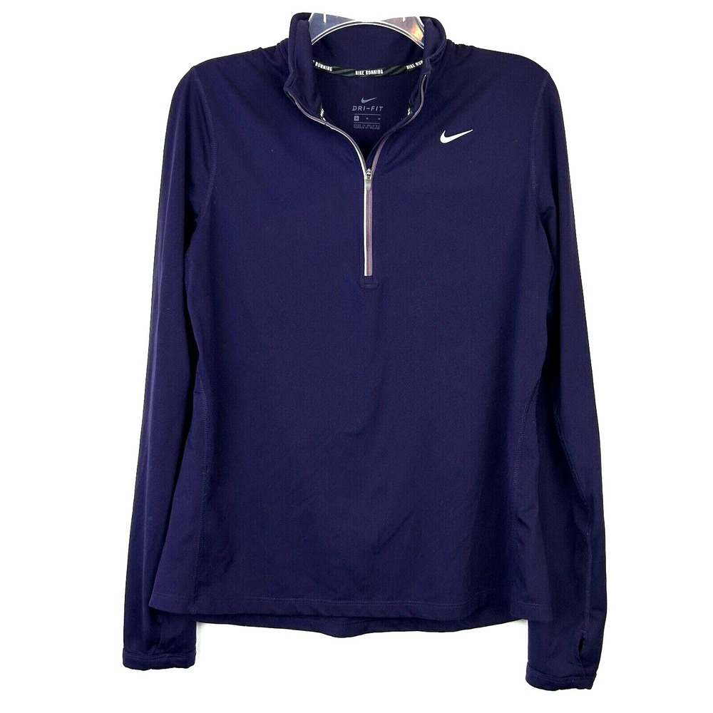 Nike Dri-Fit Running Top Womans M Purple Quarter Zip Pullover Active Wear Solid